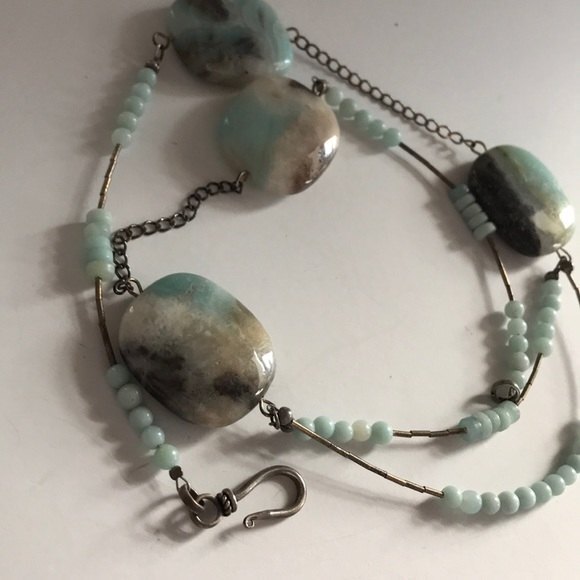 Vintage Amazonite nugget, liquid silver, sterling silver Necklace - Picture 8 of 8